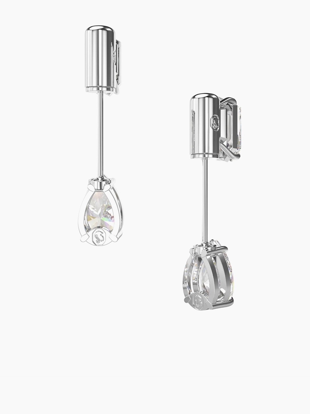 NWOT Swarovski Crystal Baguette & Pear Drop Earrings | Rhodium Plated - Picture 3 of 11
